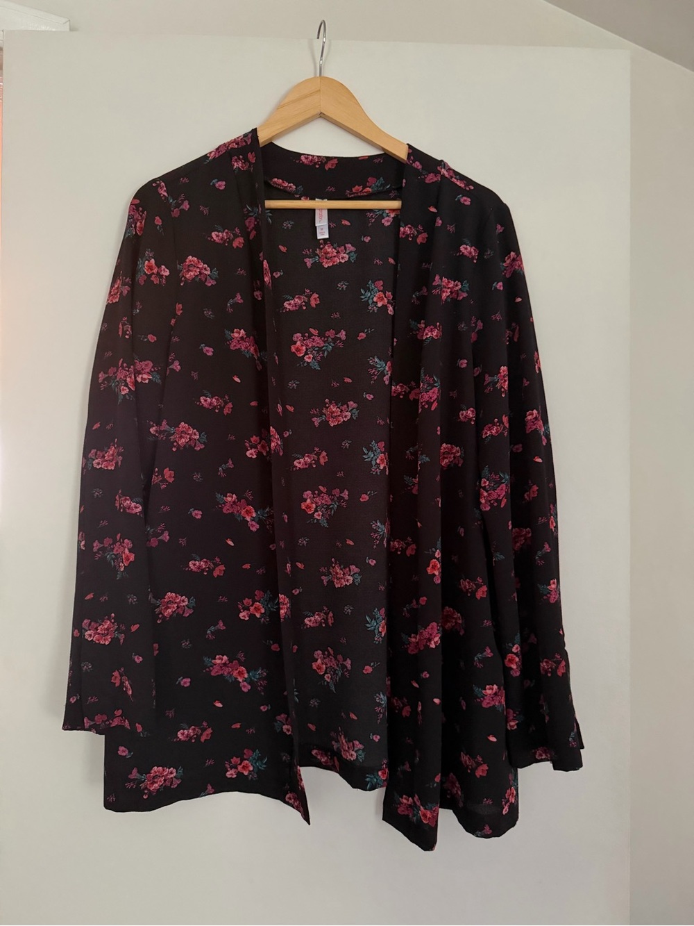 Xhilaration Black Open-Front Cardigan with Pink Floral Print